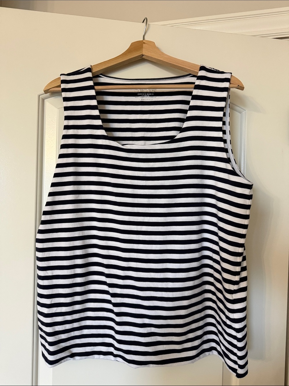 Chico's Navy and White Striped Scoop Tank